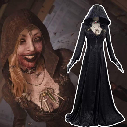 Disfraz de Halloween de vampiro negro con vestido largo para mujer