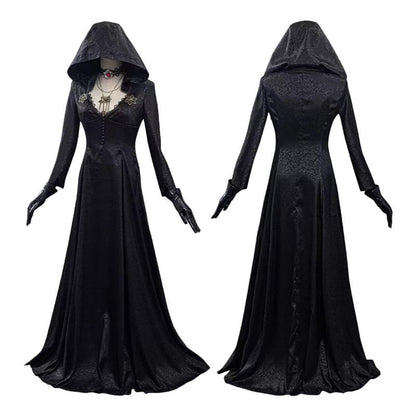 Costume d'Halloween pour femme vampire noire longue robe