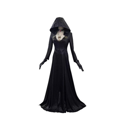 Disfraz de Halloween de vampiro negro con vestido largo para mujer