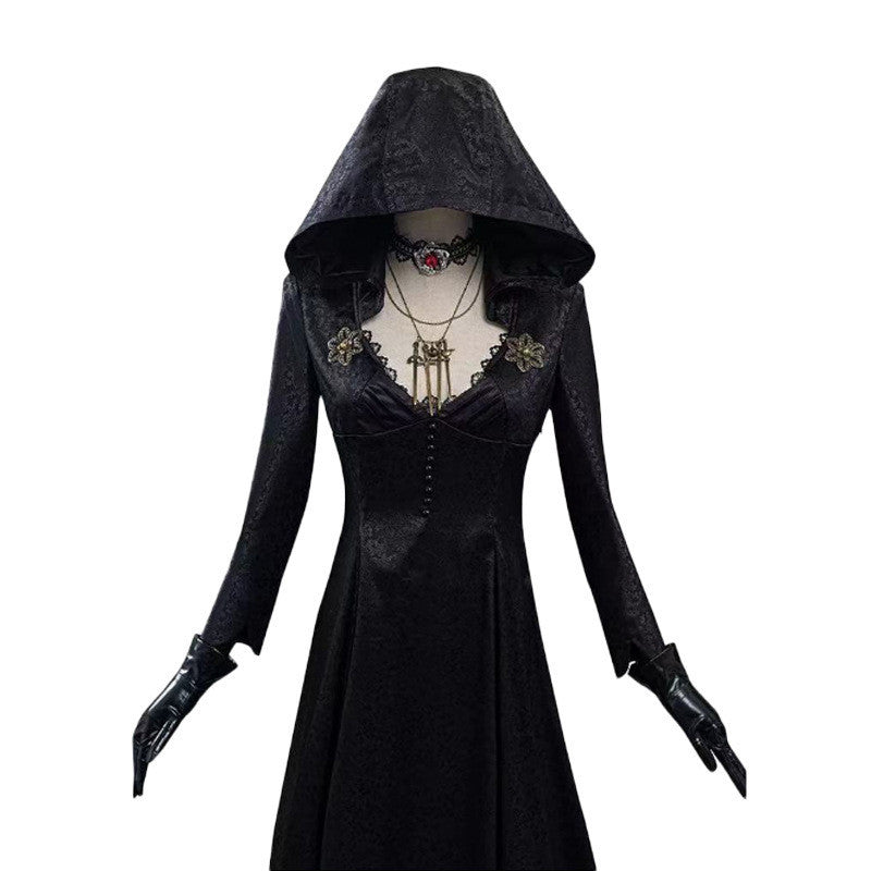 Disfraz de Halloween de vampiro negro con vestido largo para mujer