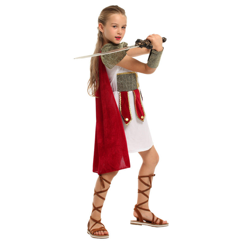 Halloween Children'S Fancy Dress Ball Party Show Roman Royal Female Warrior