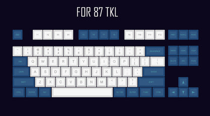 Teclado mecánico azul y blanco con grabado láser