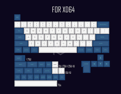 Teclado mecánico azul y blanco con grabado láser