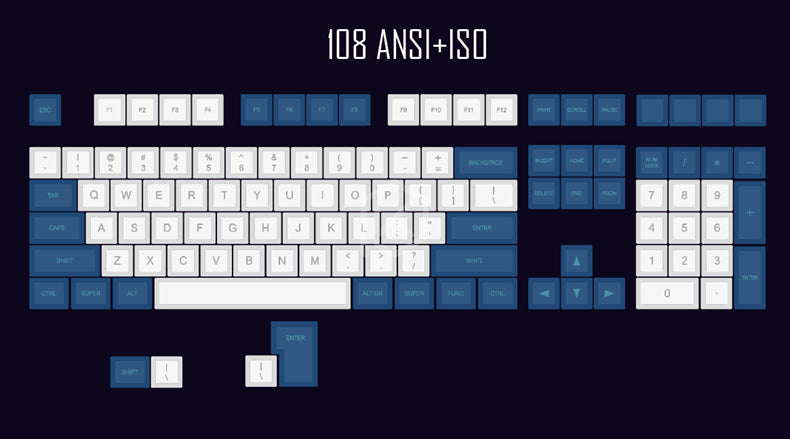 Teclado mecánico azul y blanco con grabado láser