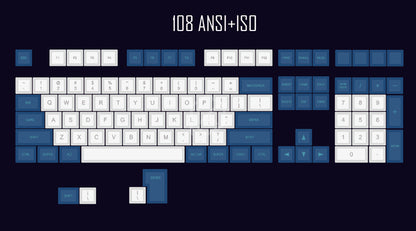 Teclado mecánico azul y blanco con grabado láser