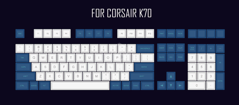 Teclado mecánico azul y blanco con grabado láser