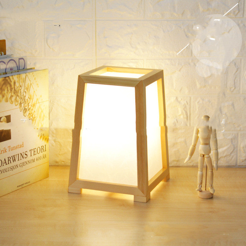 Solid Wood Table Lamp Tatami Bedroom Bedside Led Light Dimmable