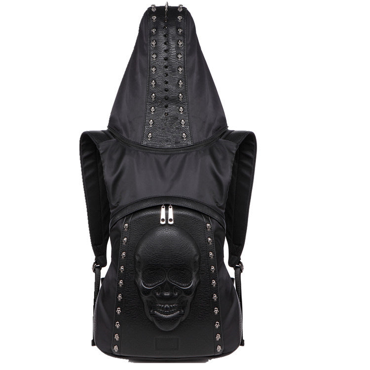 Hooded Skull Hat Backpack Europe And America Halloween Steampunk Rivet Hat Backpack