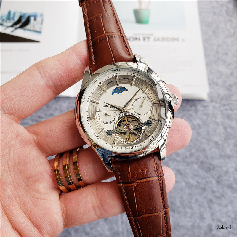 New Watch Manufacturers Wholesale Large Flywheel Mechanical Belt Moon Phase