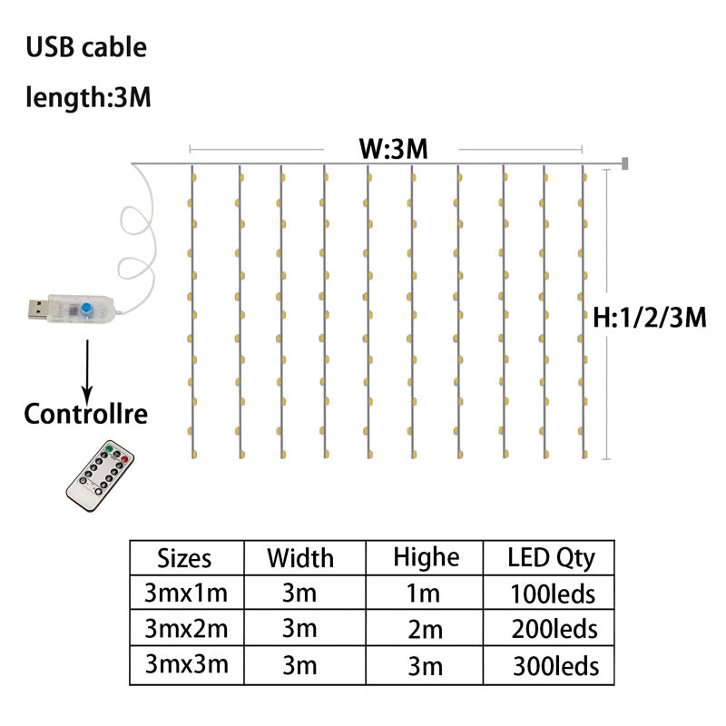 Curtain Lamp Copper Wire Lamp String Usb Remote Control 300Led3 Net Red Decorative Lamp Room Layout