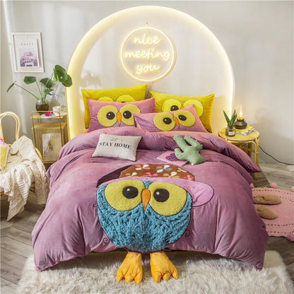 Cute Cartoon Bed Four-piece Children's Crystal Duvet Cover