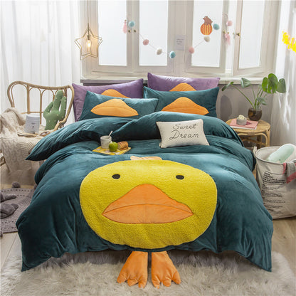 Cute Cartoon Bed Four-piece Children's Crystal Duvet Cover