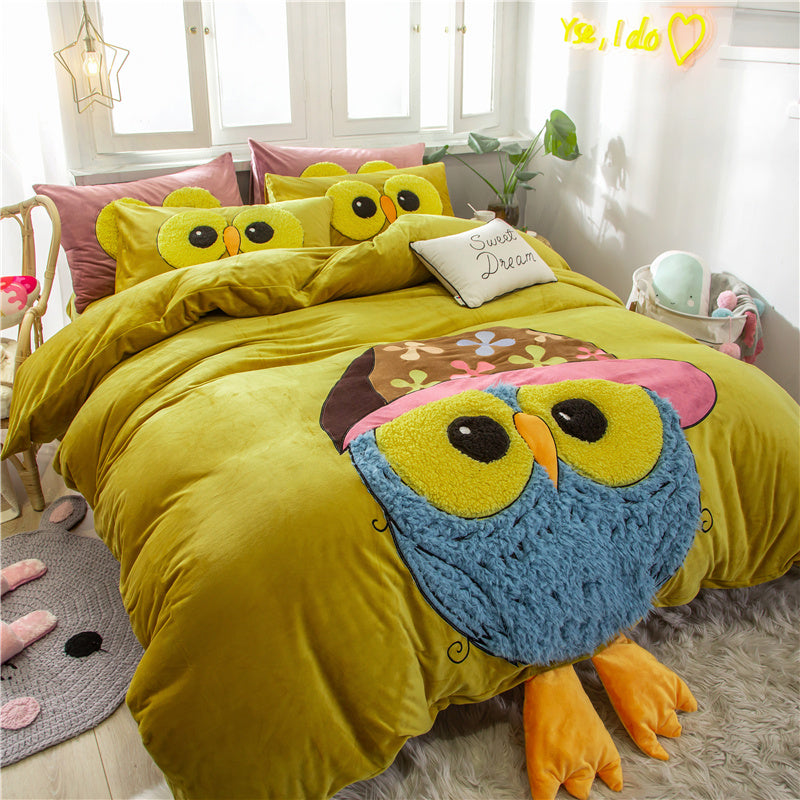 Cute Cartoon Bed Four-piece Children's Crystal Duvet Cover