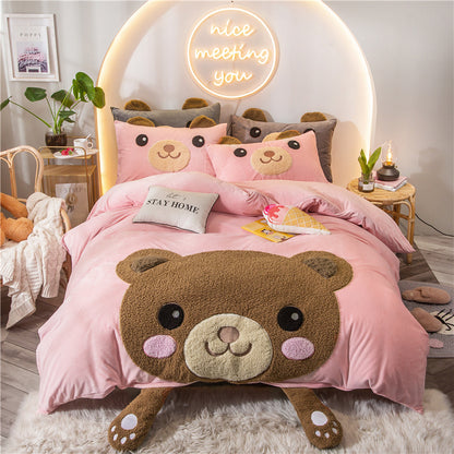 Cute Cartoon Bed Four-piece Children's Crystal Duvet Cover