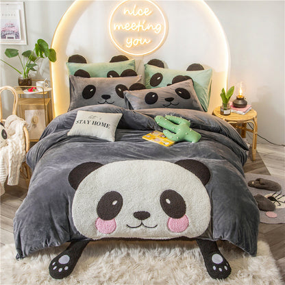 Cute Cartoon Bed Four-piece Children's Crystal Duvet Cover