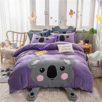 Cute Cartoon Bed Four-piece Children's Crystal Duvet Cover