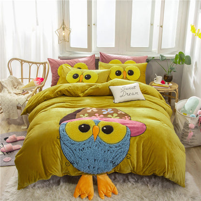 Cute Cartoon Bed Four-piece Children's Crystal Duvet Cover