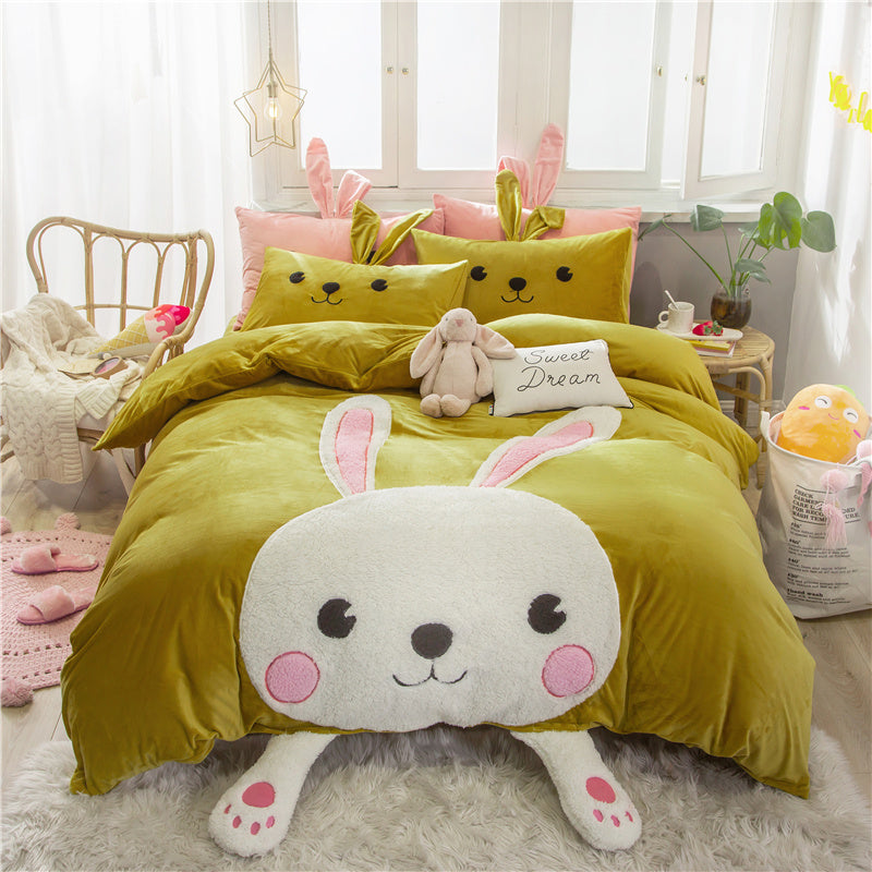 Cute Cartoon Bed Four-piece Children's Crystal Duvet Cover