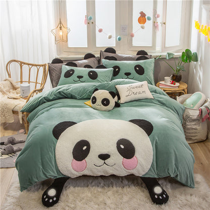 Cute Cartoon Bed Four-piece Children's Crystal Duvet Cover