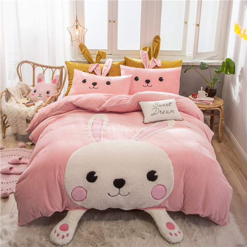 Cute Cartoon Bed Four-piece Children's Crystal Duvet Cover