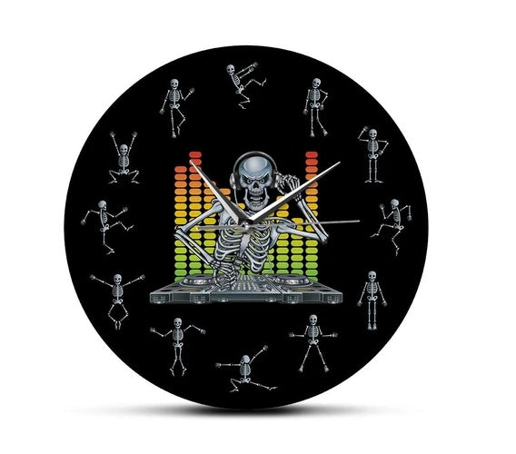 Dj Music Mix Skull Reloj de pared Dancing Skull Clock Decoración de la sala de estar del hogar Halloween