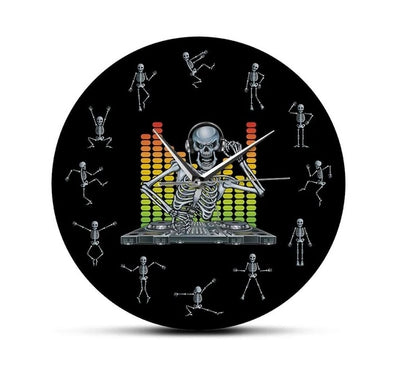 Dj Music Mix Skull Reloj de pared Dancing Skull Clock Decoración de la sala de estar del hogar Halloween