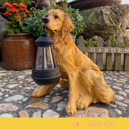 Luz LED Solar para perro, escultura de linterna, adorno artesanal de resina, decoración para porche de casa, estatuas de perro con luz LED alimentadas por energía Solar para jardín