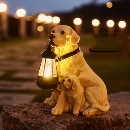 Luz LED Solar para perro, escultura de linterna, adorno artesanal de resina, decoración para porche de casa, estatuas de perro con luz LED alimentadas por energía Solar para jardín