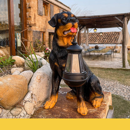 Luz LED Solar para perro, escultura de linterna, adorno artesanal de resina, decoración para porche de casa, estatuas de perro con luz LED alimentadas por energía Solar para jardín