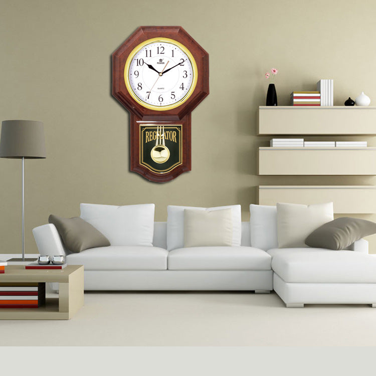 Retro Pendulum Clock Chinese Style Home Living Room Music Timekeeping Quartz Wall Clock