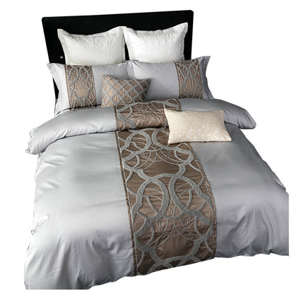 New Chinese Model Room Bedding, Light Luxury Cotton Embroidered Grey Series