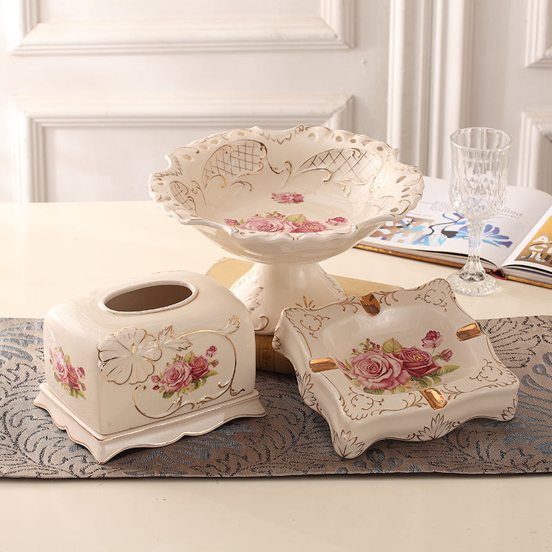 European-Style Fruit Plate Three-Piece Ceramic Tea Table Decoration Living Room Fruit Plate