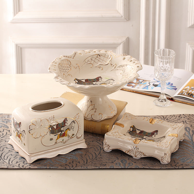 European-Style Fruit Plate Three-Piece Ceramic Tea Table Decoration Living Room Fruit Plate