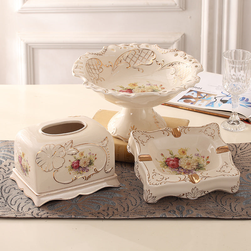 European-Style Fruit Plate Three-Piece Ceramic Tea Table Decoration Living Room Fruit Plate