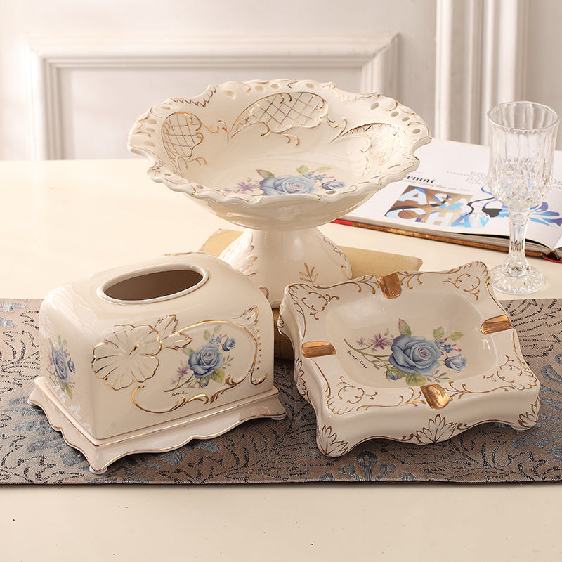 European-Style Fruit Plate Three-Piece Ceramic Tea Table Decoration Living Room Fruit Plate