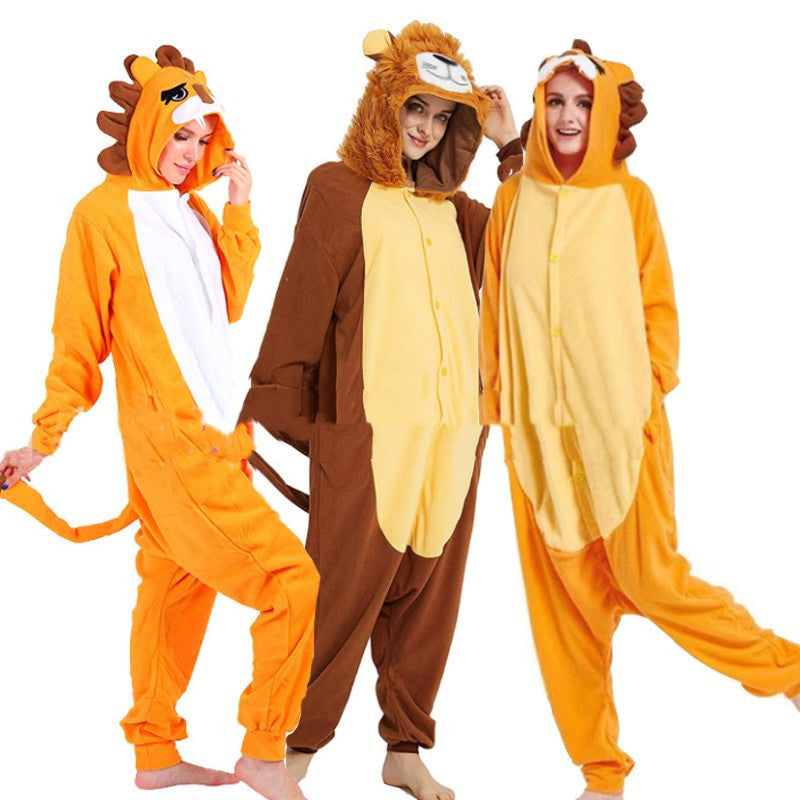 Pyjama une pièce pour amoureux du Roi Lion d'Halloween, dessin animé d'animaux, vêtements de maison épais pour amoureux, costume de performance Simba d'automne et d'hiver