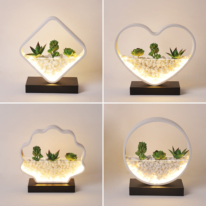 Table Lamp Creative Bedroom Bedside Table Simple Personality Household Succulents Decorative Lamp