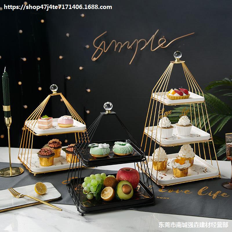 Double Three Layers Fruit Stand Ceramic Cake Wedding Display Stand