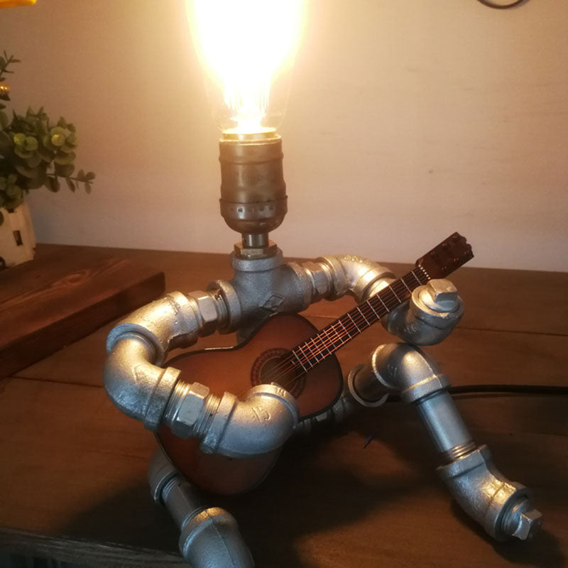 Lámpara de mesa de robot de plomería, escritorio, barra de café, estilo Industrial Retro, tubo de hierro creativo