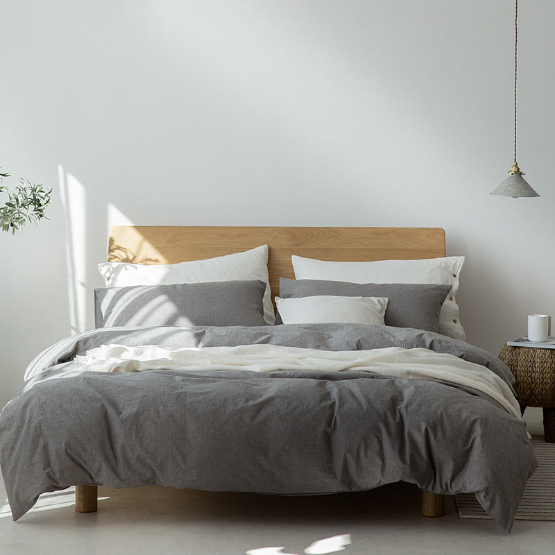 Sábana de cama individual y doble de estilo japonés Muji con entramado de colores puros para cama y desayuno