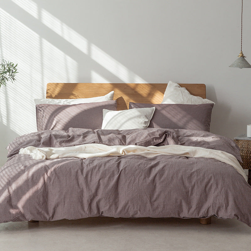 Sábana de cama individual y doble de estilo japonés Muji con entramado de colores puros para cama y desayuno