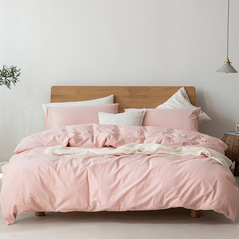 Sábana de cama individual y doble de estilo japonés Muji con entramado de colores puros para cama y desayuno