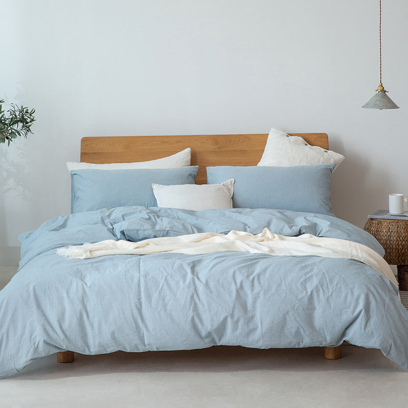 Sábana de cama individual y doble de estilo japonés Muji con entramado de colores puros para cama y desayuno