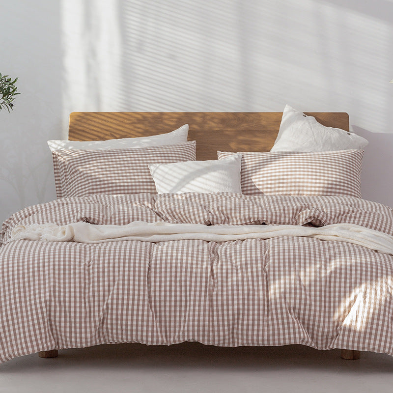 Sábana de cama individual y doble de estilo japonés Muji con entramado de colores puros para cama y desayuno