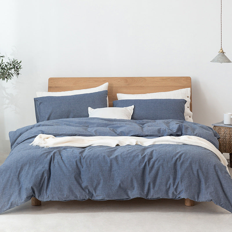 Sábana de cama individual y doble de estilo japonés Muji con entramado de colores puros para cama y desayuno