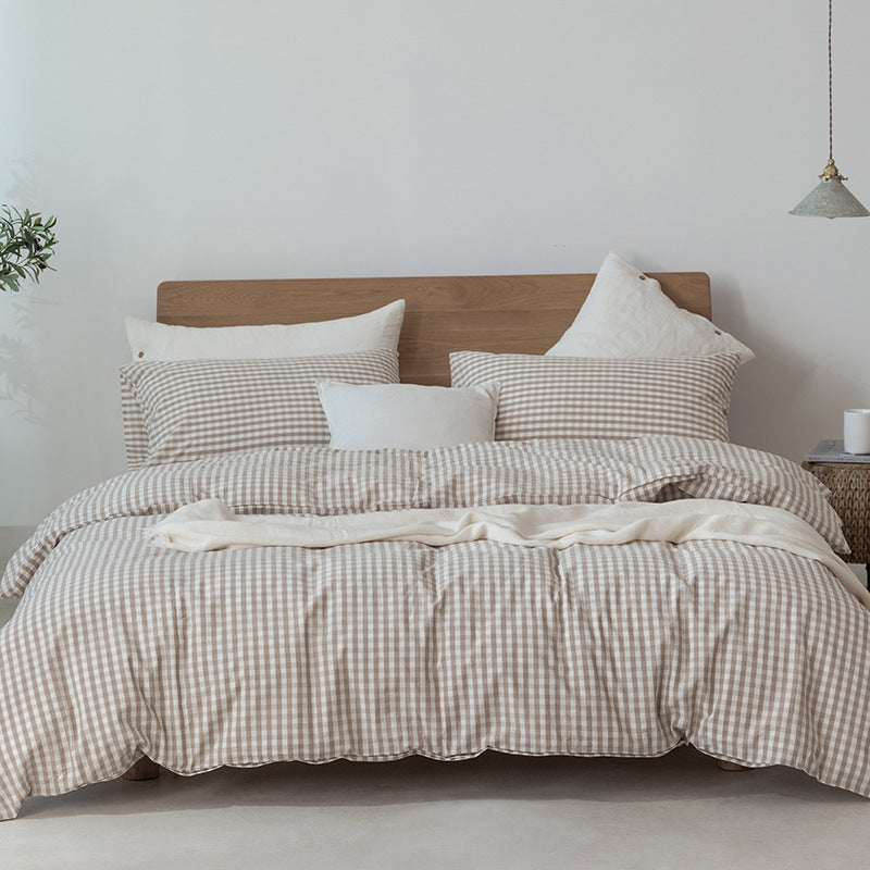 Sábana de cama individual y doble de estilo japonés Muji con entramado de colores puros para cama y desayuno