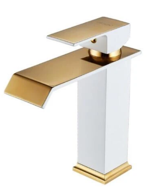 Grifo de lavabo totalmente de cobre, cascada de agua fría y caliente, pintura en blanco y negro, lavabo dorado, grifo de arte americano de estilo europeo