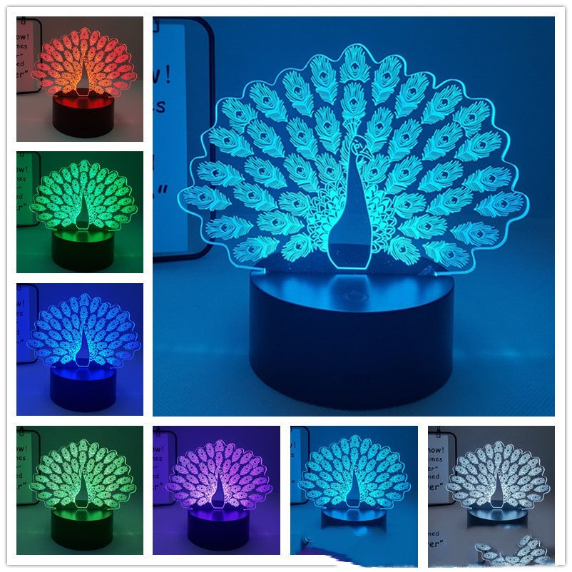 Luz LED acrílica 3D de pavo real