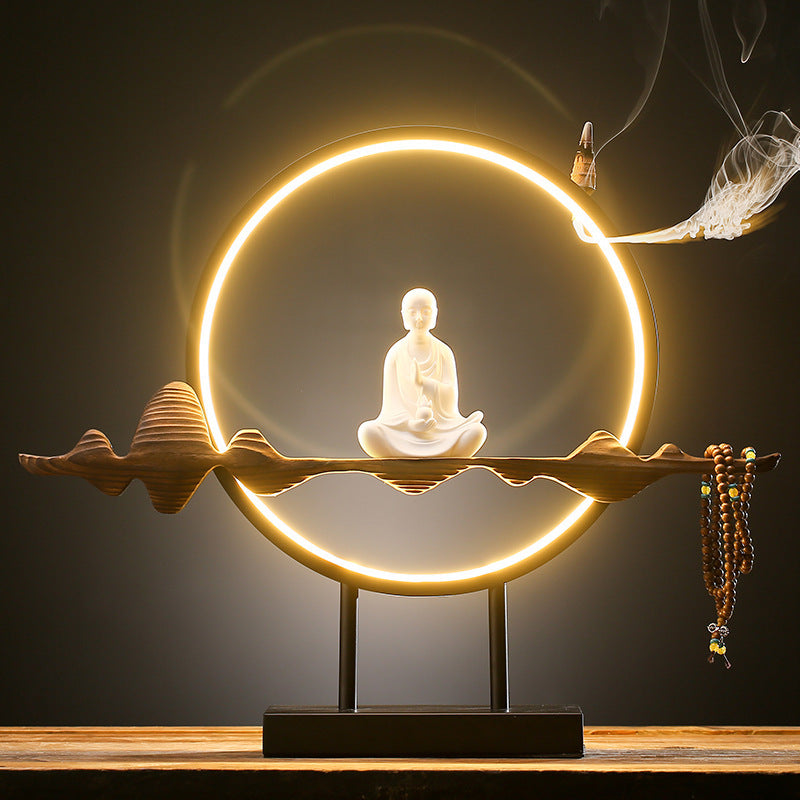 Nueva lámpara LED Zen china, círculo de madera desgastada, decoración de porcelana blanca, decoración creativa para mesa de salón de té y porche de casa