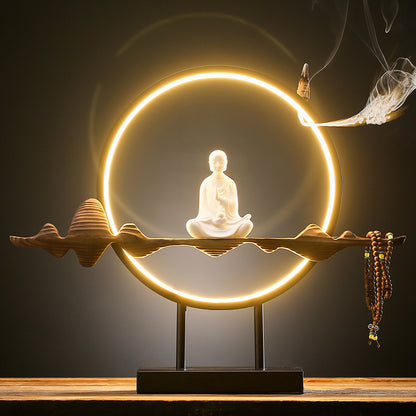 New Chinese Zen lighting LED lamp circle weathered wood white porcelain decoration creative home porch tea room table decoration